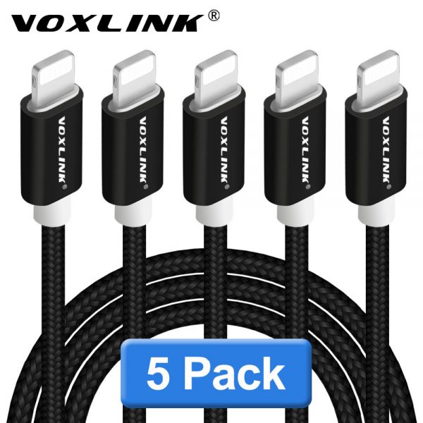 5Pack USB to Lightning Cables,VOXLINK Nylon USB Charging Data Cables For iPhone X 8 8plus 7 7plus 6s plus 5s iPad Air/mini