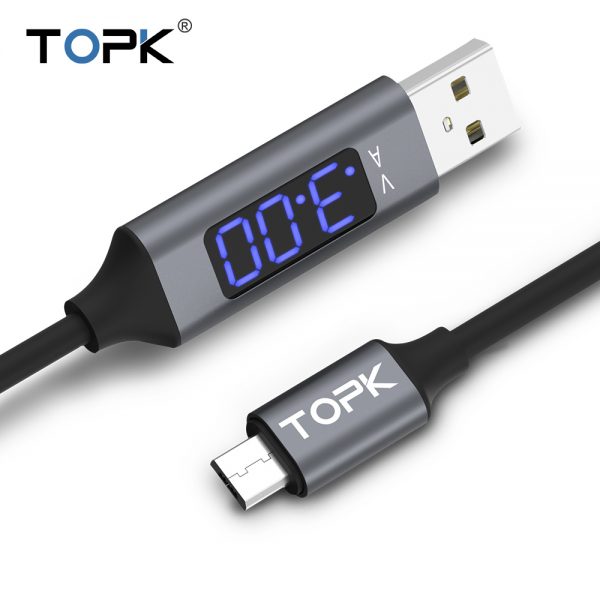 TOPK DLine2 1M Micro USB Cable Voltage and Current Display Data Sync USB Cable For Samsung Xiaomi Huawei Micro USB Port