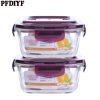 2Pcs/set Microwavable Leakproof Lunch Box Transparent Borosilicate Glass Lunch Box Dinnerware Quality Health Food Container