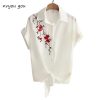 2018 Top Summer Women Casual Tops Short Sleeve Embroidery White Top Blouses Shirts Sexy Kimono Loose Beach Shirt Blusas Feminina