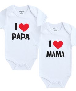 2PCS/LOT Newborn Baby Clothes Short Sleeve Girl Boy Clothing  I Love Papa Mama Design 100%Cotton Rompers de bebe Costumes White