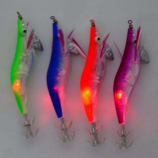 Flashing LED Fishing Lure Flash Light 10cm Minnow Luminous Squid Jig Shrimp Bait Night Fishing Lure Random Color Delivery 1PC