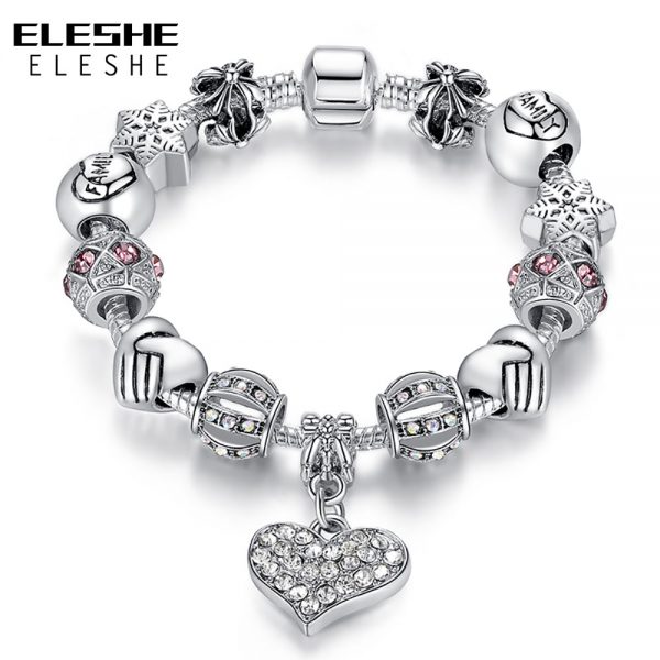 ELESHE Luxury Brand Women Bracelet 925 Unique Silver Crystal Charm Bracelet for Women DIY Beads Bracelets & Bangles Jewelry Gift