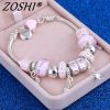 ZOSHI Pink Crystal Charm Silver Bracelets & Bangles for Women With Aliexpress Murano Beads Silver Bracelet Femme Love Jewelry ZOSHI Pink Crystal Charm Silver Bracelets & Bangles for Women With Aliexpress Murano Beads Silver Bracelet Femme Love Jewelry