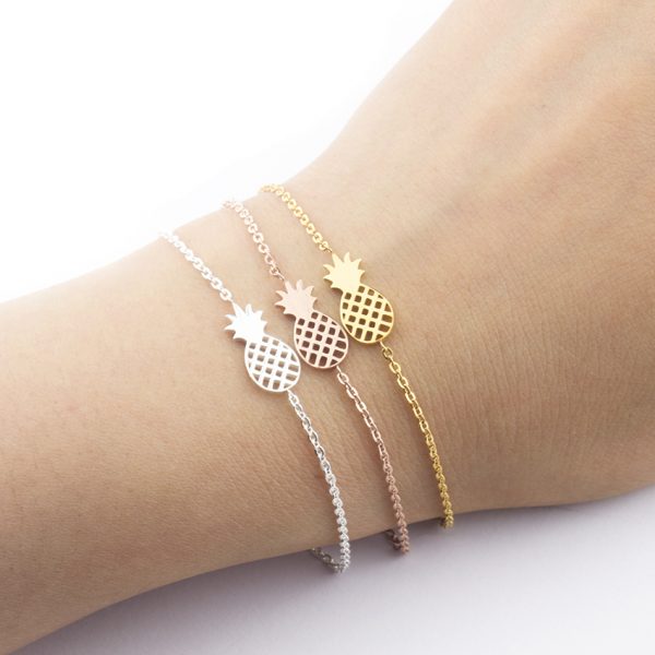 Minimalism Pineapple Bracelet For Women Dainty Gifts BFF Jewelry 2017 Friendship Stainless Steel Rose Gold Ananas Bracelet Femme