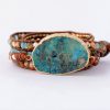 Women Leather Bracelet Unique Mixed Natural Stones Gilded Stone Charm 5 Strands Wrap Bracelets Handmade Boho Bracelet Dropship
