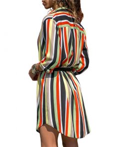 Alternative view of Long Sleeve Shirt Dress 2019 Summer Chiffon Boho Beach Dresses Women Casual Striped Print A-line Mini Party Dress Vestidos