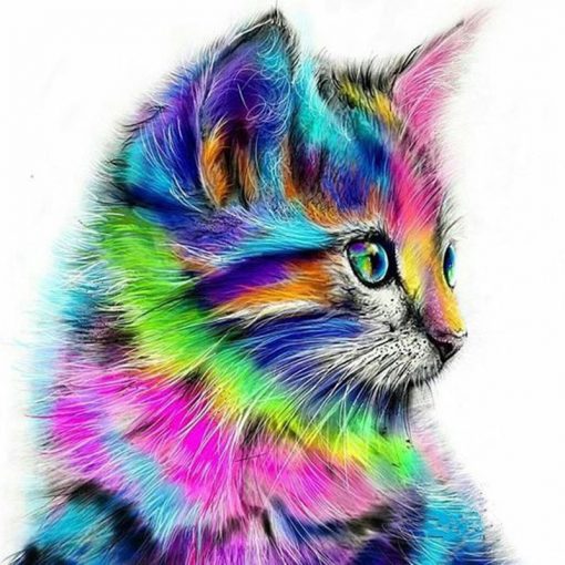 Girl's Rainbow Kitten Canvas Painting