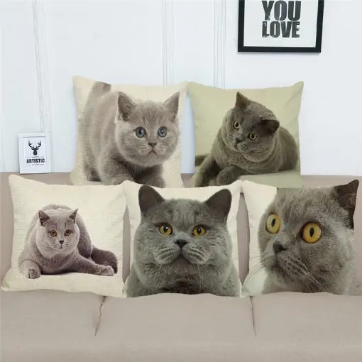 British Cat Linen Cushion Cover