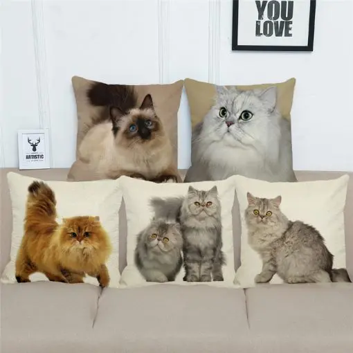 Persian Cat Linen Cushion Cover