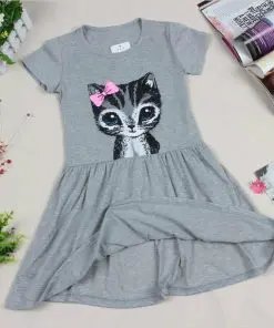 Alternative view of Cute Summer Cat Printed Cotton Baby Girl’s Dress