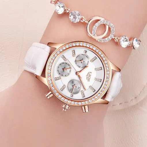 Casual  Women's Wristwatches with Rhinestone Decor and Leather Strap