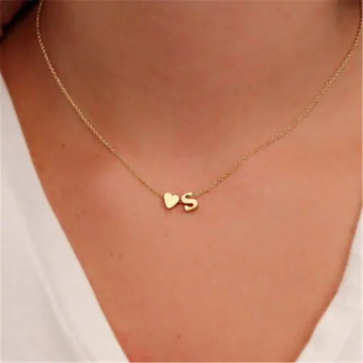 Women's Heart and Letter Shaped Pendant Necklace