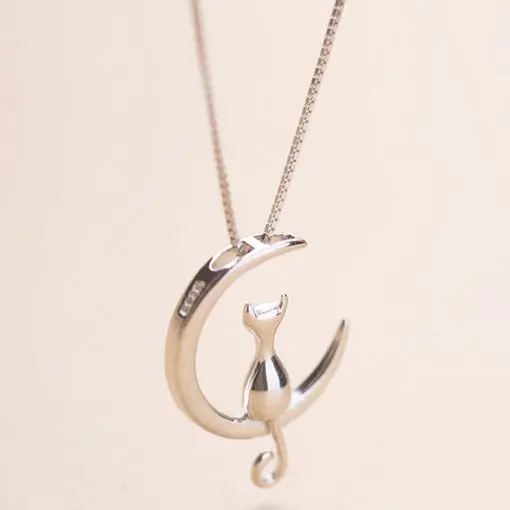 Women's Cat Moon Pendant Necklace