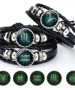 Alternative view of Luminous Signs of the Zodiac Decorated Leather Bracelet
