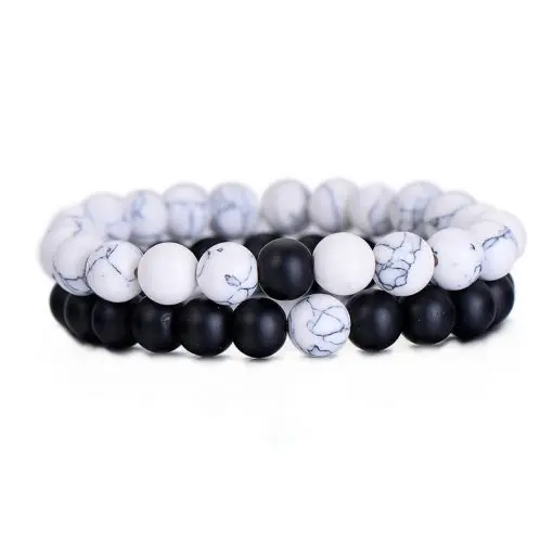 Classic Natural Stone Yin Yang Beaded Bracelets, 2Pcs/Set