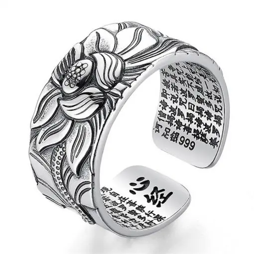 Silver Lotus Flower Open Ring