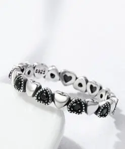 Alternative view of Women's Ring with Silver and Black Hearts