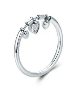 Alternative view of Women's Silver Ring with Glittery Heart Pendants