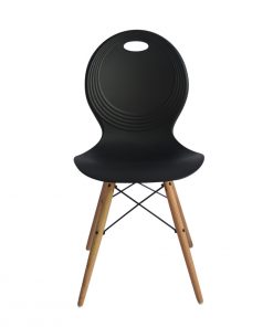 Set of 2 Eames look Trenz dining chair Black with solid natural Red oak legs