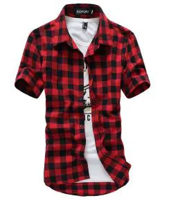 Alternative view of Summer Short-Sleeved Plaid Cotton Men’s Shirt