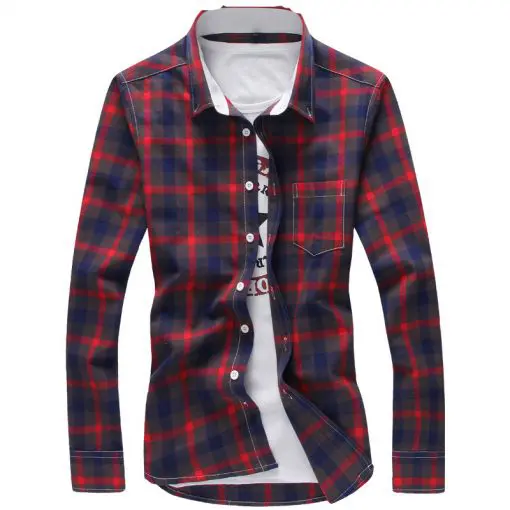 Trendy Casual Plaid Cotton Men’s Shirt