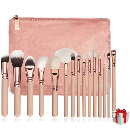 Makeup Brushes with Leather Cases 15 pcs/Set