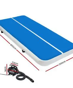 Everfit 4X2M Inflatable Air Track Mat 20CM Thick with Pump Tumbling Gymnastics Blue