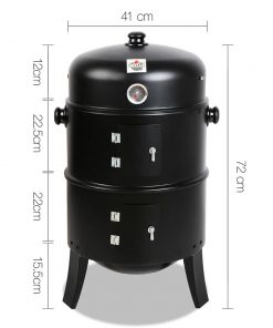 Grillz 3-in-1 Charcoal BBQ Smoker - Black