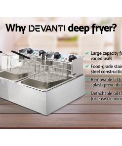 Devanti Commercial Electric Twin Deep Fryer - Silver