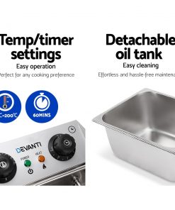 Devanti Commercial Electric Twin Deep Fryer - Silver