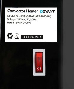 Devanti 2000W Portable Electric Panel Heater - Black Glass