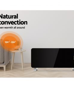 Devanti Electric Convection Glass Panel Heater Wall Mount Portable Heat WiFi Control 2000W Black