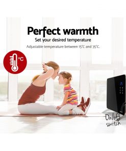 Devanti Electric Convection Glass Panel Heater Wall Mount Portable Heat WiFi Control 2000W Black