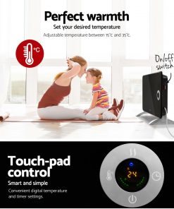 Devanti Electric Convection Metal Panel Heater Heat Portable Wall Mount WiFi Control Black