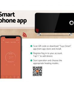 Devanti Electric Convection Metal Panel Heater Heat Portable Wall Mount WiFi Control Black