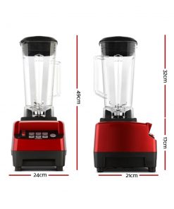 Devanti 2L Digital Commercial Blender LED Display Red