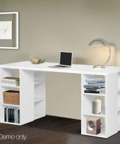 Artiss 3 Level Desk with Storage & Bookshelf - White