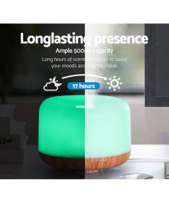 DEVANTI Aroma Diffuser Aromatherapy LED Night Light Air Humidifier Purifier Light Wood Grain 500ml