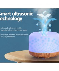 DEVANTI Aroma Diffuser Aromatherapy LED Night Light Air Humidifier Purifier Light Wood Grain 500ml