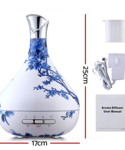 DEVANTI Aroma Diffuser Aromatherapy LED Night Light Air Humidifier Purifier Blue And White Porcelain Pattern 300ml