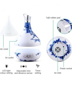 DEVANTI Aroma Diffuser Aromatherapy LED Night Light Air Humidifier Purifier Blue And White Porcelain Pattern 300ml