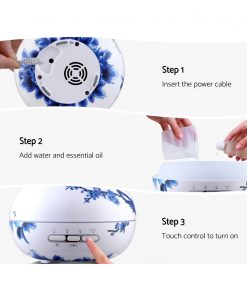 DEVANTI Aroma Diffuser Aromatherapy LED Night Light Air Humidifier Purifier Blue And White Porcelain Pattern 300ml