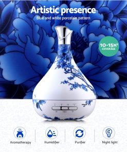DEVANTI Aroma Diffuser Aromatherapy LED Night Light Air Humidifier Purifier Blue And White Porcelain Pattern 300ml
