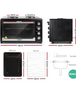 Devanti Electric Convection Oven Benchtop Rotisserie Grill 60L Hotplate Black