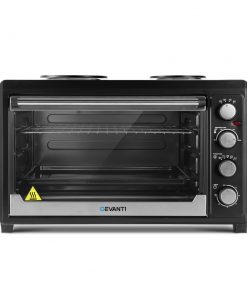 Devanti Electric Convection Oven Benchtop Rotisserie Grill 60L Hotplate Black