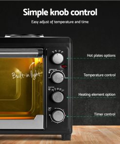 Devanti Electric Convection Oven Benchtop Rotisserie Grill 60L Hotplate Black