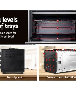 Devanti Electric Convection Oven Benchtop Rotisserie Grill 60L Hotplate Black