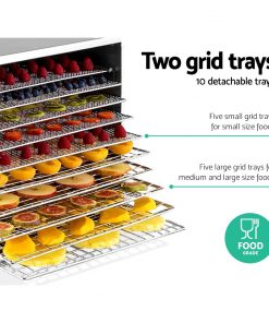 DEVANTI Food Dehydrator 304 Stainless Steel 10 Trays 1000W