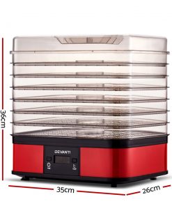 Devanti 7 Trays Food Dehydrators Fruit Dryer Beef Jerky Maker Stainless Steel Red